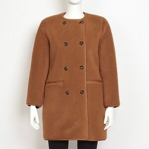 Ann Taylor Sherpa‎ Coat Women's S Brown Teddy Fuzzy Double Breasted Winter Layer